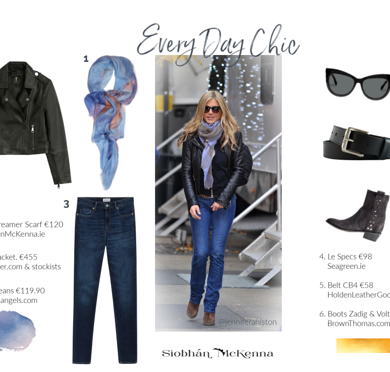 Styling mood board showing outfit ideas inspired by Jennifer Aniston